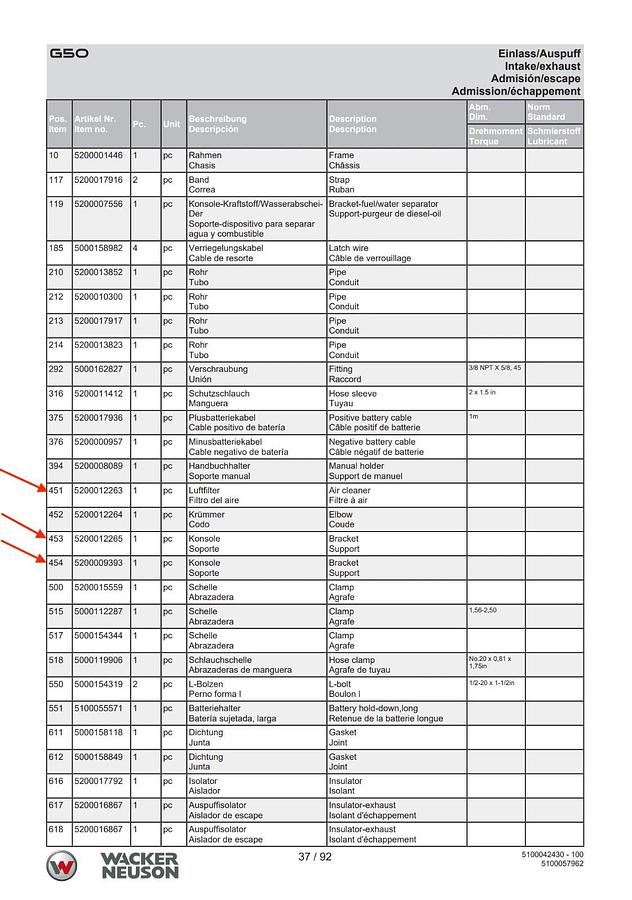 Used Used Wacker G50 Tier 4 Final Air Filter Assembly | P/N: 5200012263 5200012265