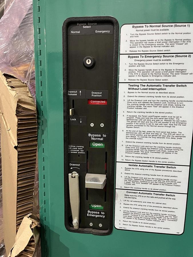 Used New 225 Amp 480VAC Cummins BTPCB Automatic Transfer Switch - S/N: F19M577949