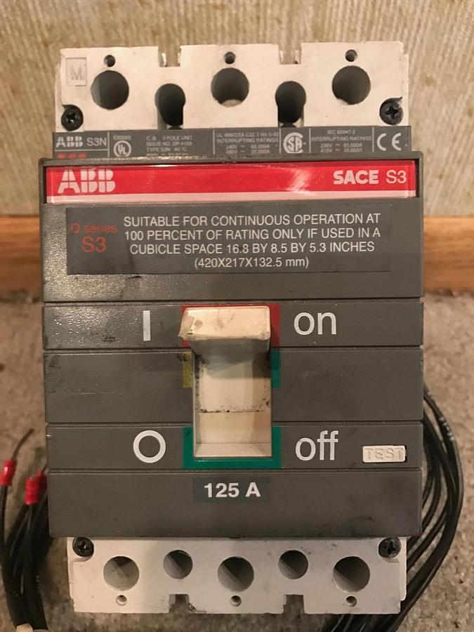 Used 125 Amp ABB Sace S3 Circuit Breaker