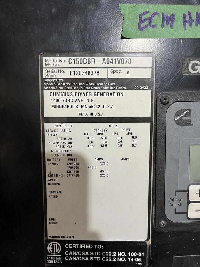 Used Used 150kw Cummins C150D6R - A041V078 Mobile Diesel Generator - S/N: F120348378
