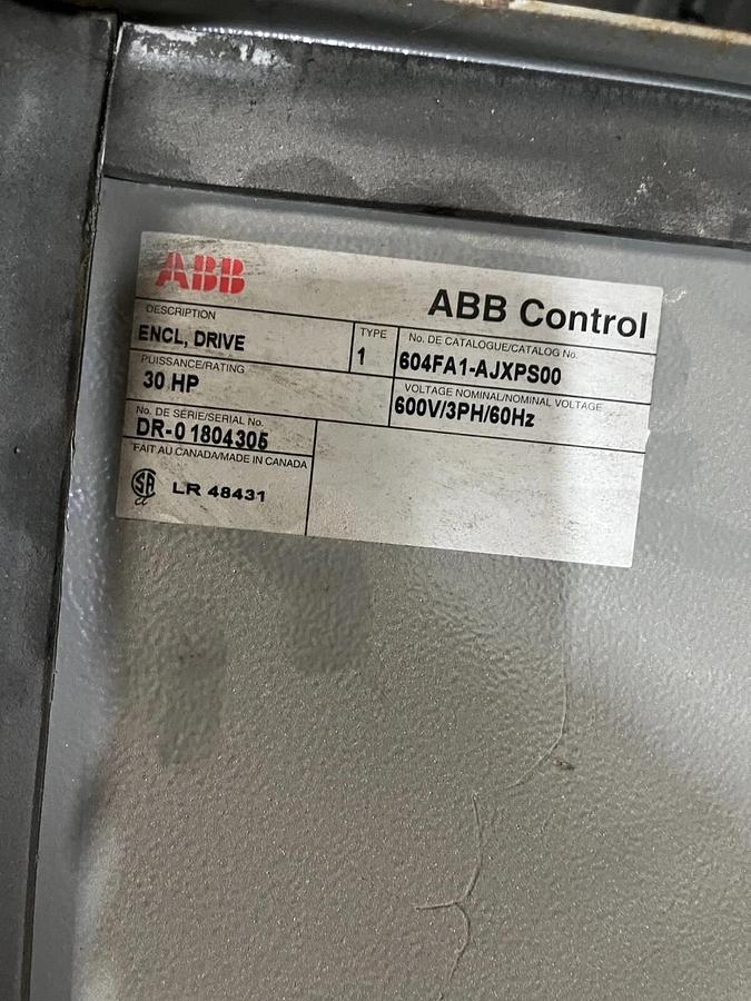 Used Used ABB ACS600 30HP 600V 3PH 60HZ Drive and Enclosure - S/N: DR-01804305