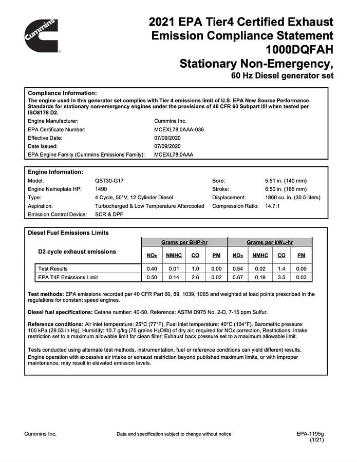 Used Used 1000kW Cummins DQFAH-QST30 (T4F) Stationary Diesel Generator Set