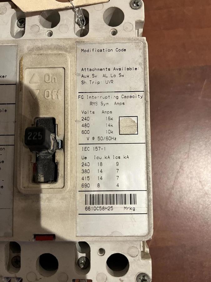 Used 225 Amp 600VAC Eaton FG3225S02 Circuit Breaker - P/N: A032Z158
