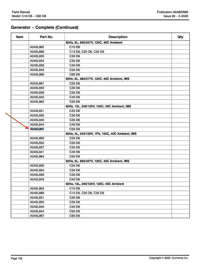 Used New 41kW Stamford Alternator CA125-L14 208V 3PH | P/N: A045L967 C60D6 C50D6
