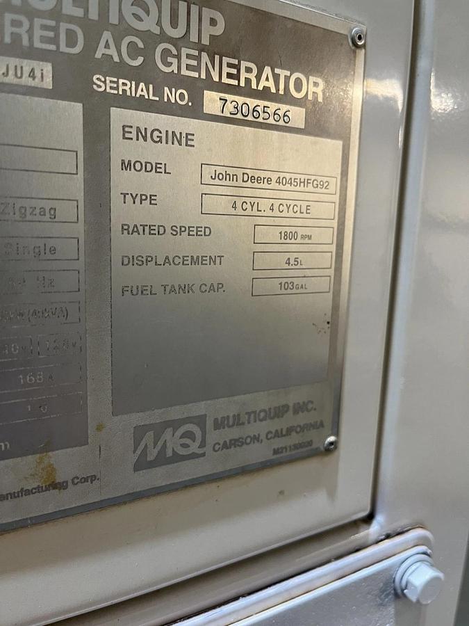 Used 70kva Multiquip DCA-70SSJU4I Mobile Diesel Generator - S/N: 7306566