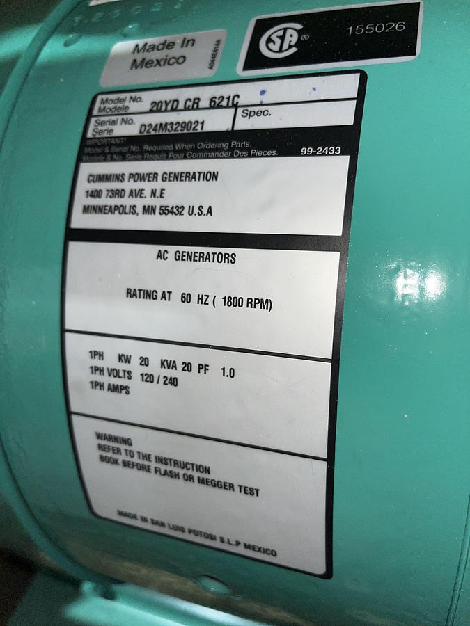 20kW 2024 Cummins 20YD CR 621C Alternator