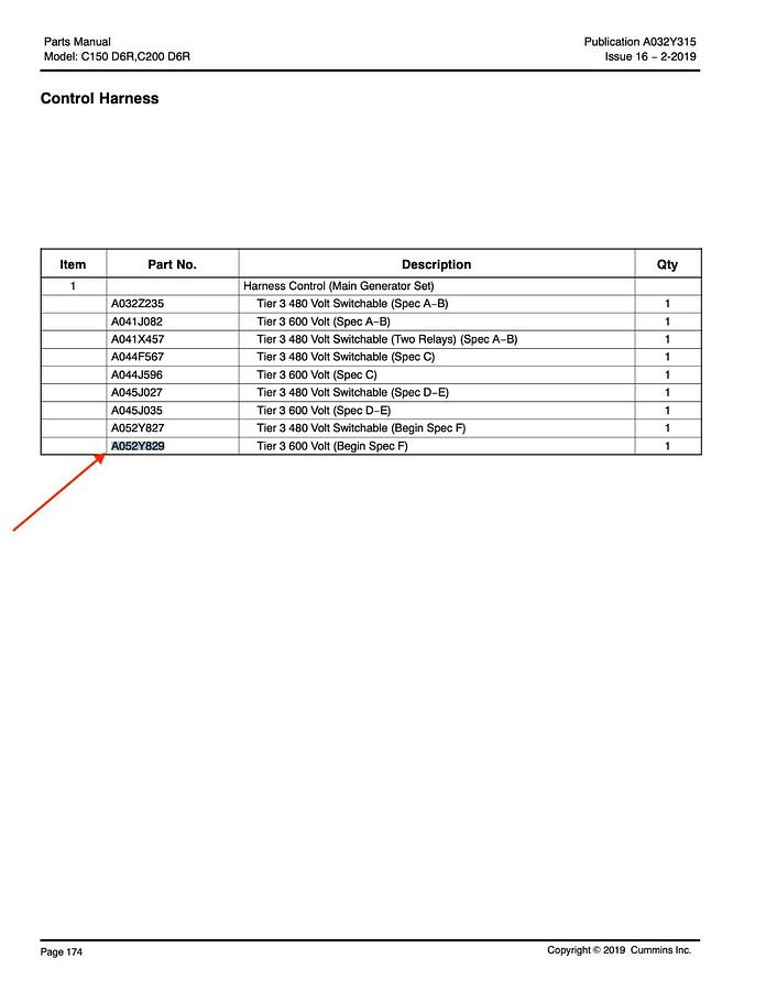 Used New Genuine OEM Cummins Tier 3 600V Control Harness C100-D6R | P/N: A052Y829