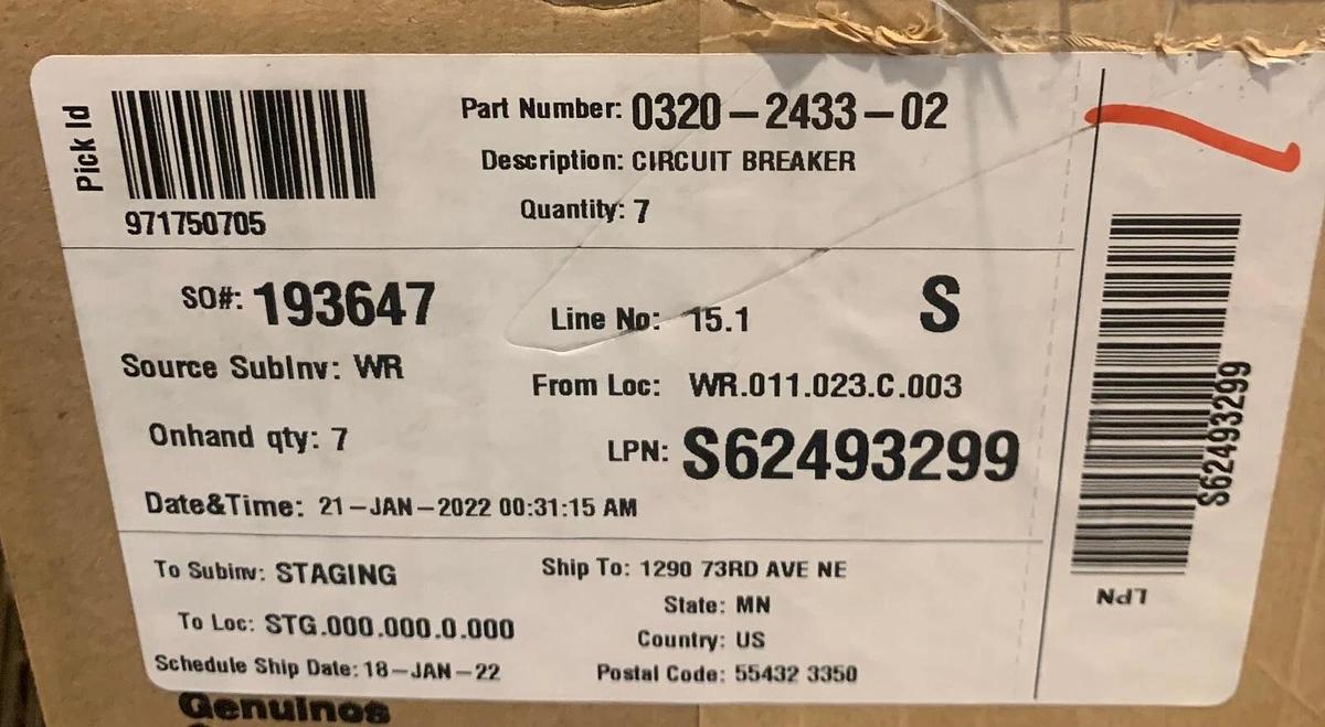 Used Genuine OEM Cummins HDKBB HDKBC AirPax Circuit Breaker 15A 250V | PN 320-2433-02