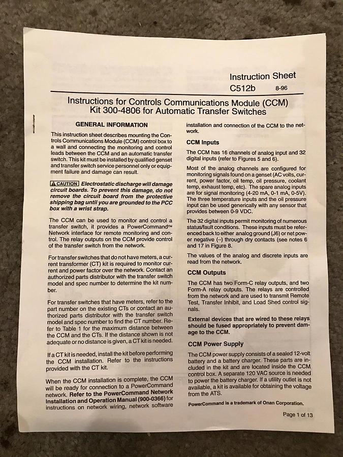 Cummins Onan PowerCommand Communication Module  | Part Number: 300-4806 3004806