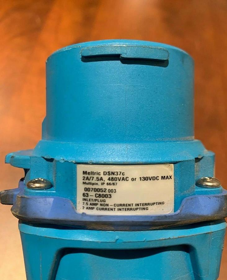 Used Meltric DSN37C 63-C8003 Inlet Plug | 2A/7.5A 480V or 130VDC Max