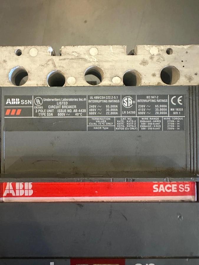 Used ABB Sace S5N Circuit Breaker 400 Amp - AF06064902