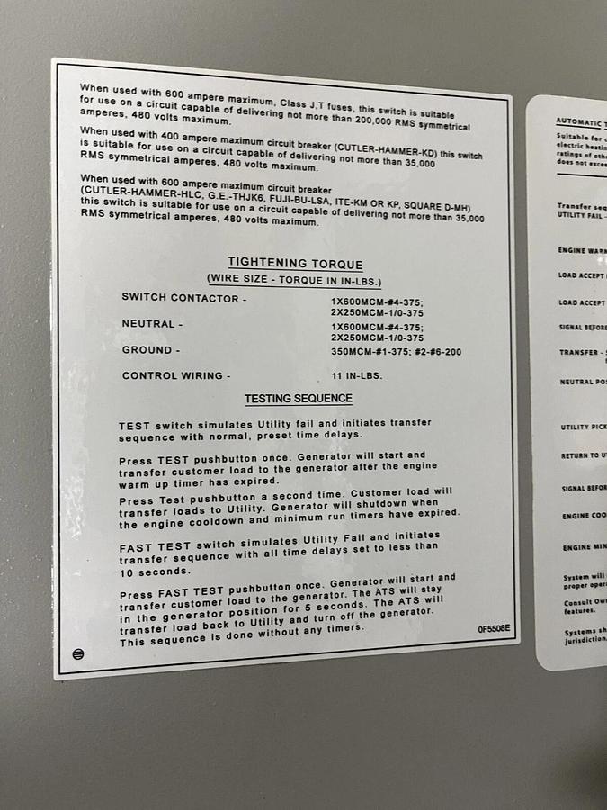 Used Used 400 Amp Generac Transfer Switch HTSN400A3 - S/N: 5606360