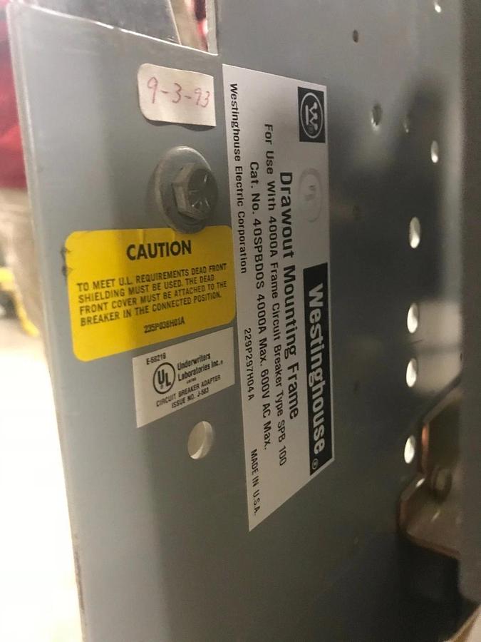 Used Westinghouse SPB100 4,000 Amp Circuit Breaker w/ Rack | 3 Pole 60Hz