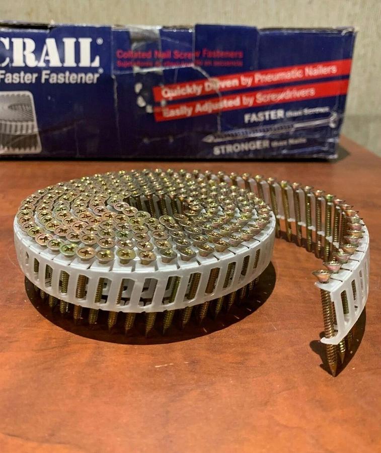 Used Scrail Fasco Collated Nail Screw Fasteners 1 3/8" Plastic Sheet Coil (2000 Pack)