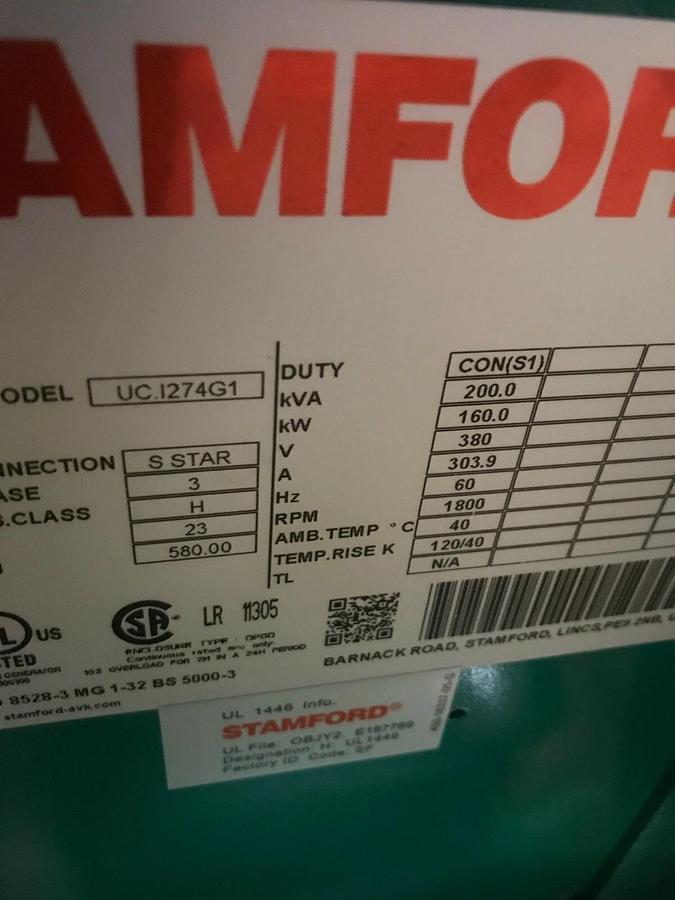 Used New 160kW Stamford Alternator UCI274G1 208/380V | P/N: 0200-3237-45