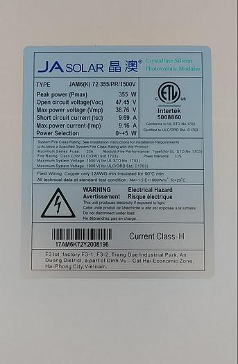 Used 2018 JA JAM6(k)-72-355/PR/1500V