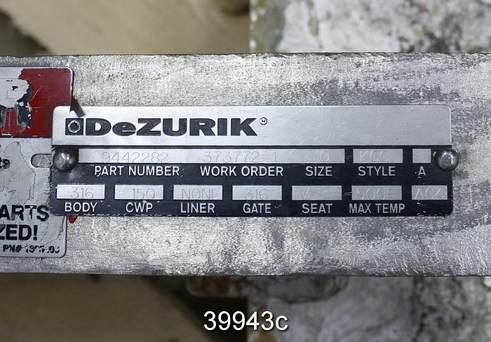 Used Dezurik 10" Air Operated Knife Gate Valve, Stainless Steel #39943