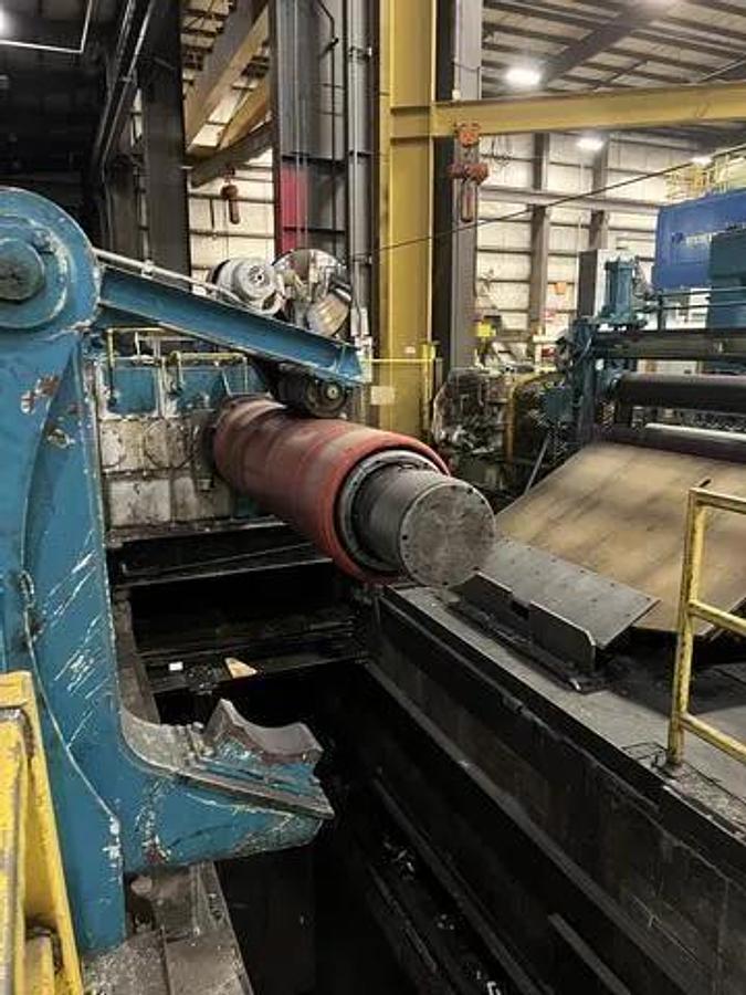 Used 72" x 60,000# Uncoiler with Hold Down Roll and Mandrel Support Arm