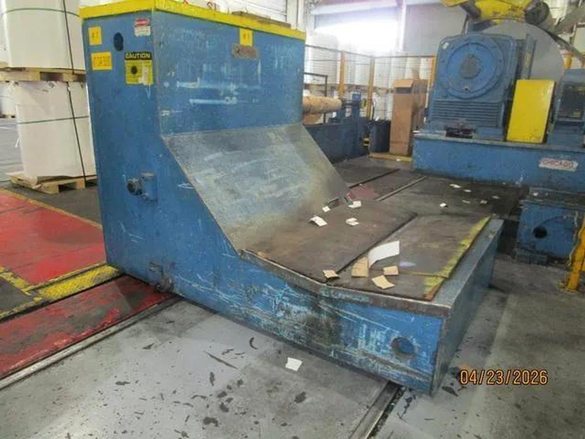 Used 72" x .187" x 50,000 Lb Chicago Triple Injector Head / Turret Recoiler Loop Slitting Line with Braner Banding Line