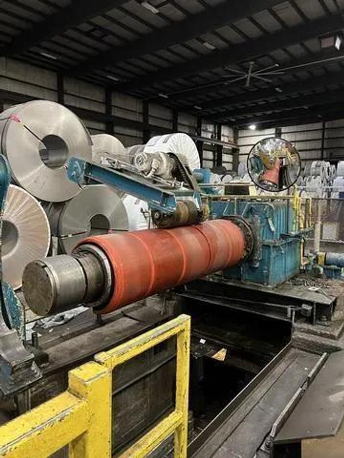 Used 72" x 60,000# Uncoiler with Hold Down Roll and Mandrel Support Arm