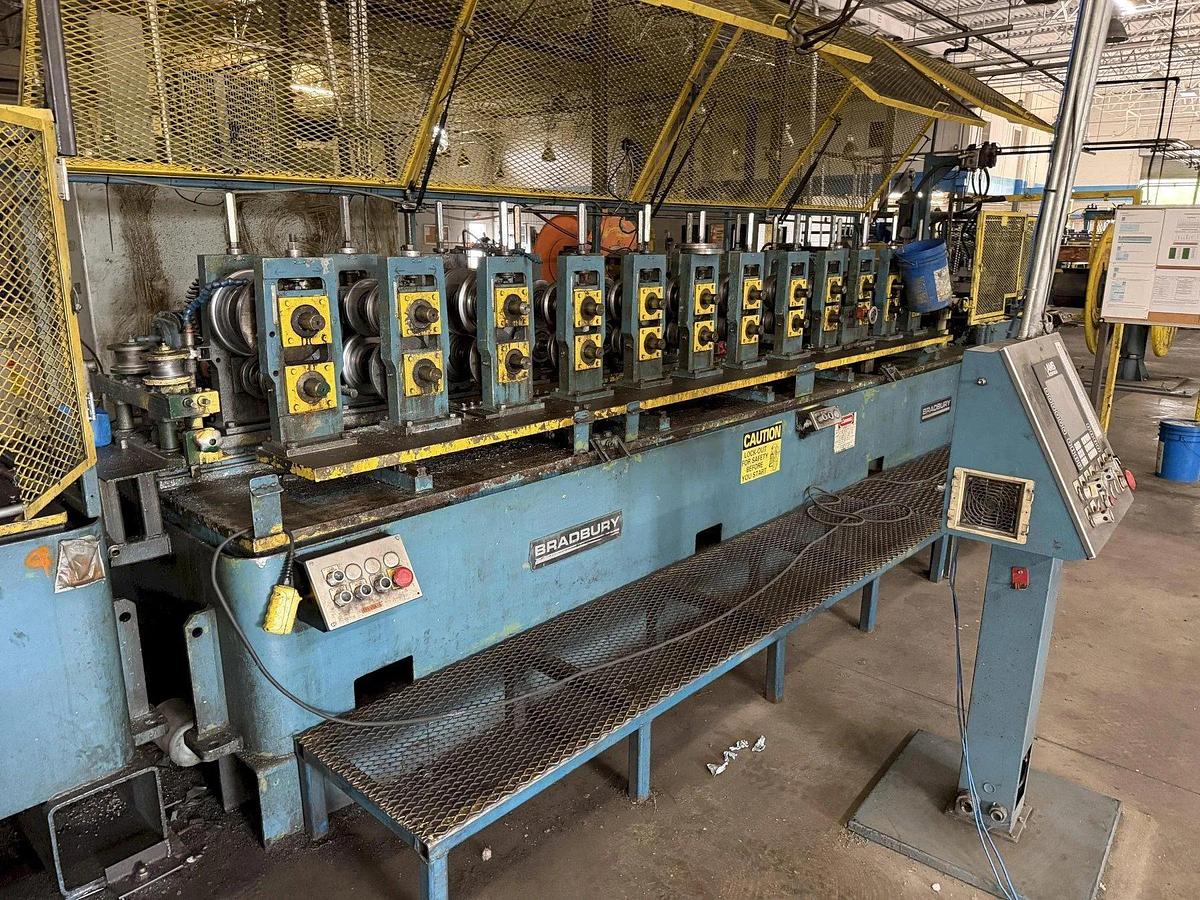 Used 12 Stand x 2" Arbor x 12" Roll Space Bradbury Stud Mill / Roll Forming Line