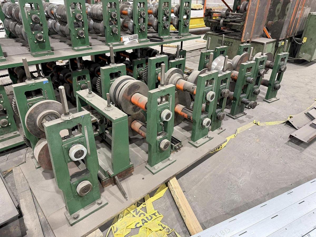 Used 12 Stand x 3.5” Arbor x 26” Roll Space Bradbury C&Z Purlin Roll Forming Line