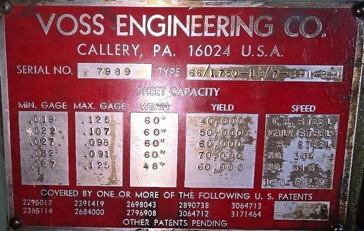 Used 60” x .125” Rowe/Voss CTL Line