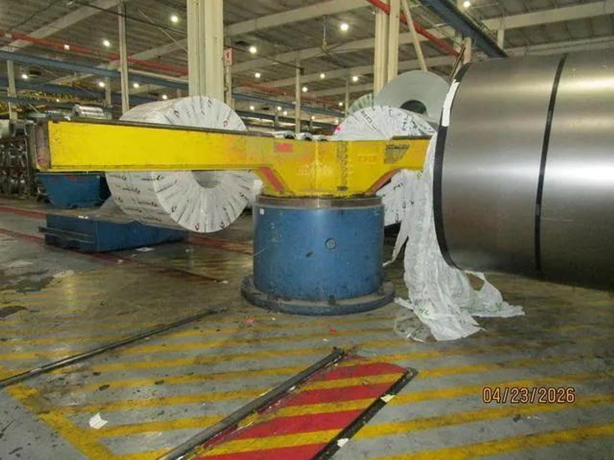 Used 72" x .187" x 50,000 Lb Chicago Triple Injector Head / Turret Recoiler Loop Slitting Line with Braner Banding Line