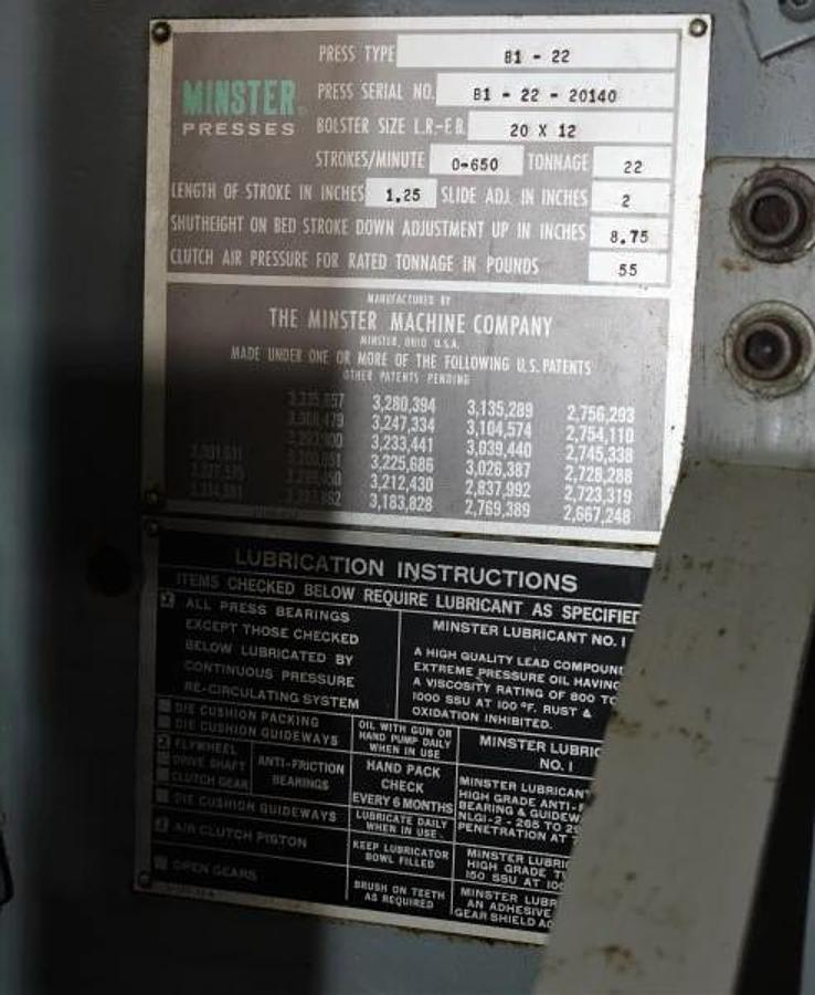 Used Minster 22 Ton High-Speed Press