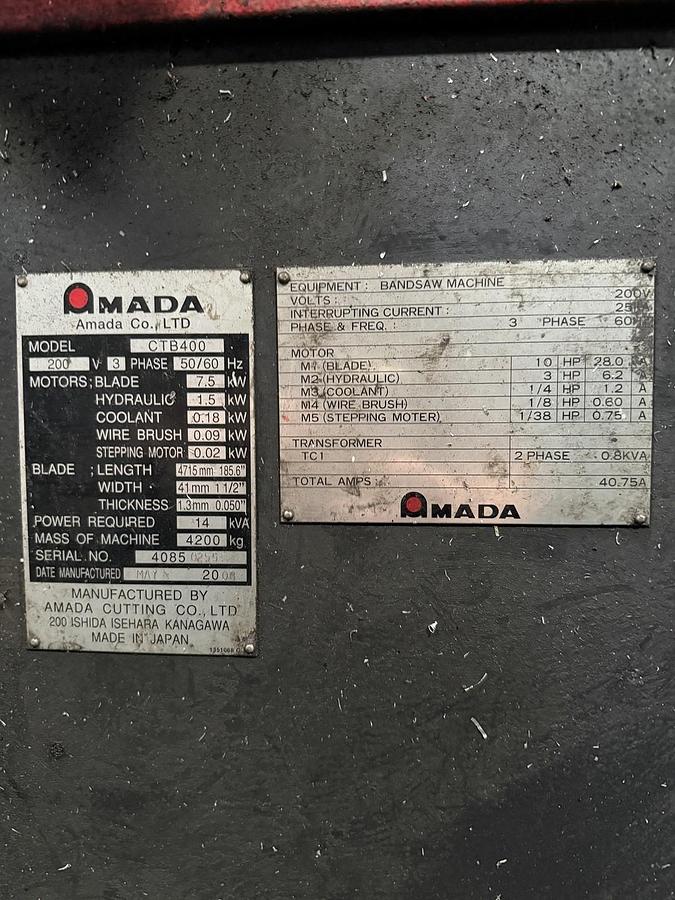 Used Amada CTB 400 Bandsaw