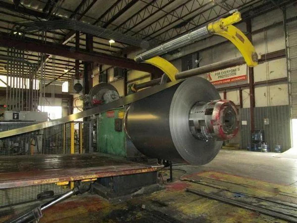 Used 72" x .187" x 60,000# Chicago Slitting Line with Two Injector Heads and Banding Line