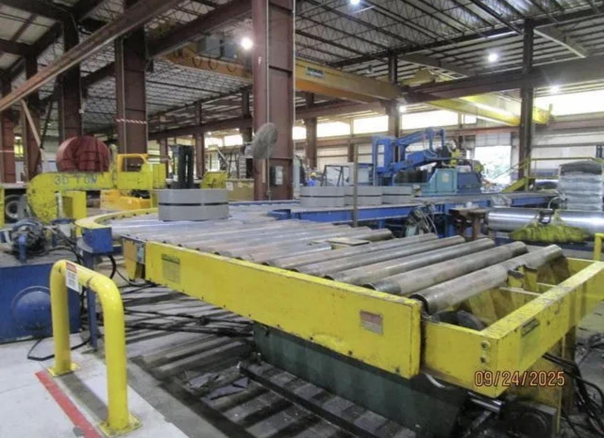 Used 72" x 10,000# Braner / Chicago Coil Banding Line with Braner Turret Stacker