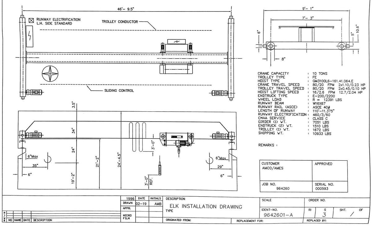 Used 10 Ton x 47’ ABBUS Bridge Crane with EMH Hoist