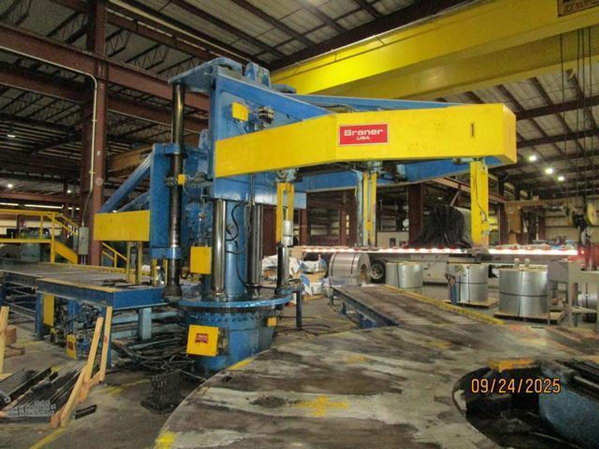 Used 72" x 10,000# Braner / Chicago Coil Banding Line with Braner Turret Stacker