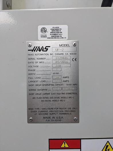Used 2016 HAAS VF-2 4-Axis CNC Vertical Machining Center