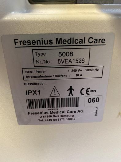 Used Fresenius 5008 Cordiax Dialysegerät 40843h software Version V4.58