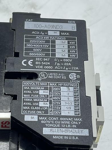 Used AB ALLEN BRADLEY 100-A09ND3 Ser B, 193-B1D1