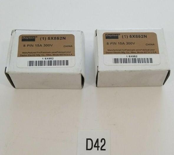 *NEW* LOT OF 2 DAYTON 5X852N GENERAL PURPOSE RELAY SOCKET 8 PIN 300V 15A 50/60Hz
