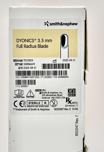 SMITH & NEPHEW, 7205305,  DYONICS 3.5MM FULL RADIUS BLADE, BOX OF 6, NEW, EXP 2025