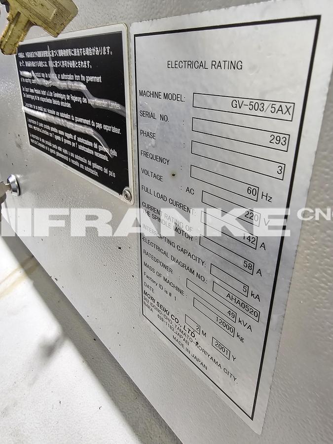 Used 2001 MORI SEIKI GV-503/5AX 5-Axis machining center