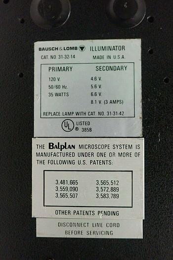 Used Bausch & Lomb 31-32-14 Balplan Microscope with (2) 10X WF Eyepieces