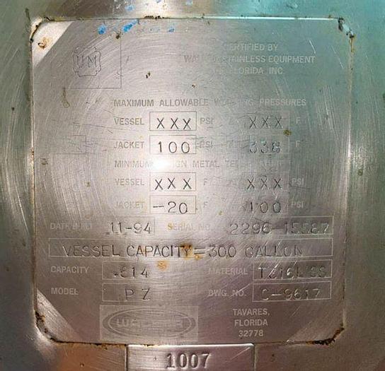 Used 300 GALLON WALKER PROCESSOR WITH DUAL MOTION AGITATION - S/S - 100 PSI JACKET