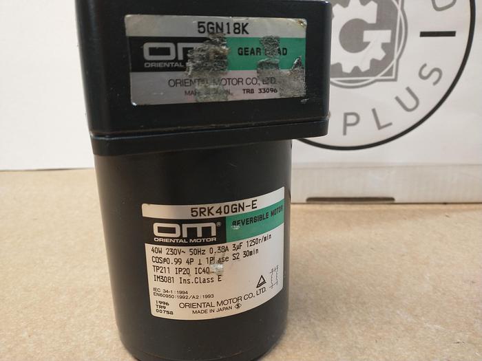 Used Oriental Motor 5RK40GN-AW 5GN18K 230v 50Hz Reversable Gear Motor 18:1 Ratio GH116