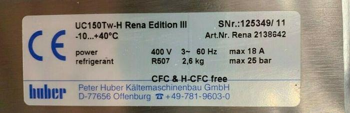 Used Huber Unichiller UC150Tw-H Rena Edition lll Chiller & Heater -10C to +40C 400V