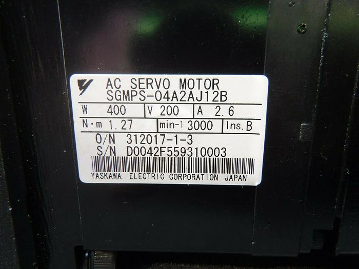 Used AC & HD, Servo Motor, SGMPS-04A2AJ12B, CP-20C-05-J201B-SP, 400 W, 200 V, 2.6 A