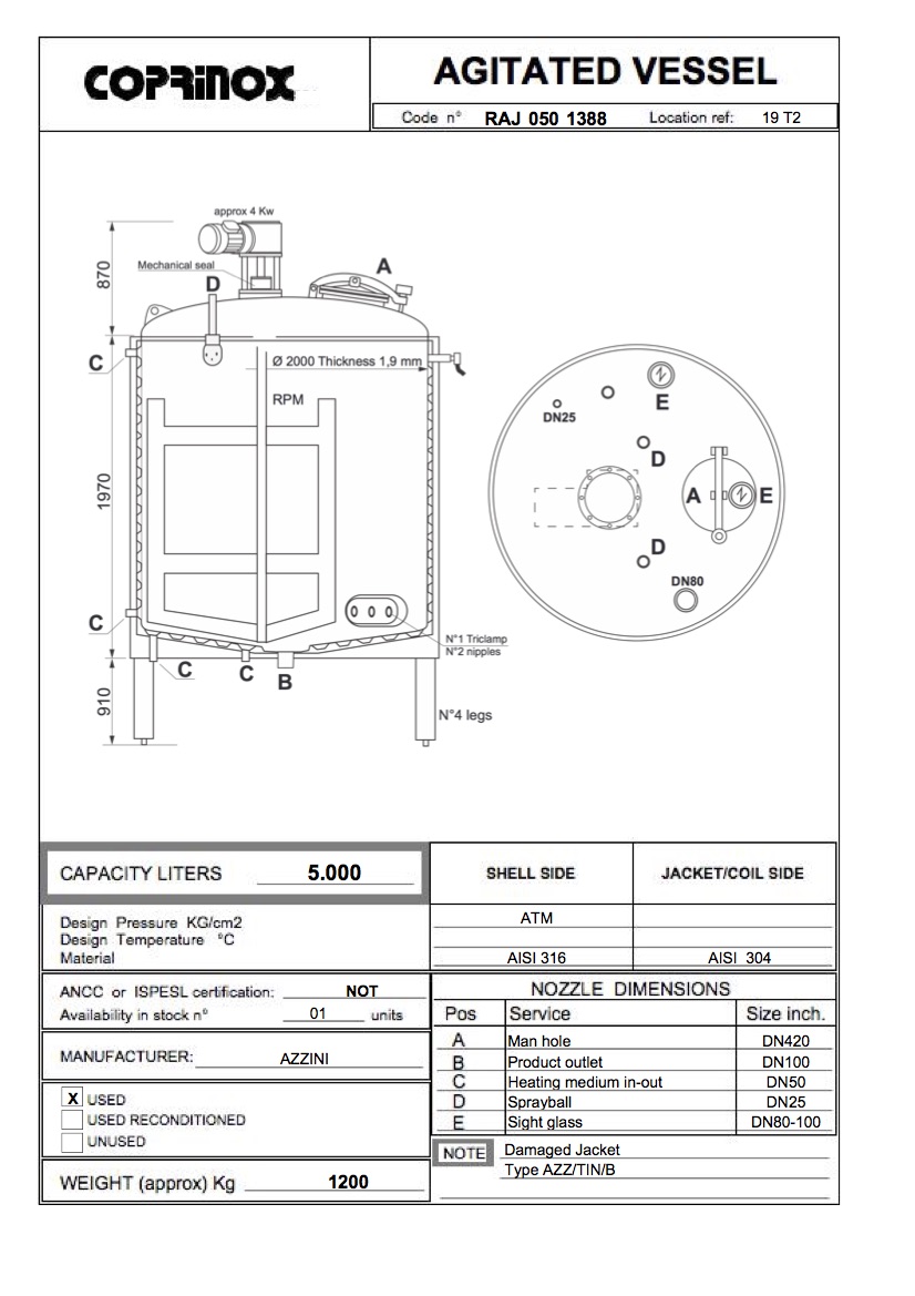 Usato Reattore / miscelatore AZZINI da 5000 Litri