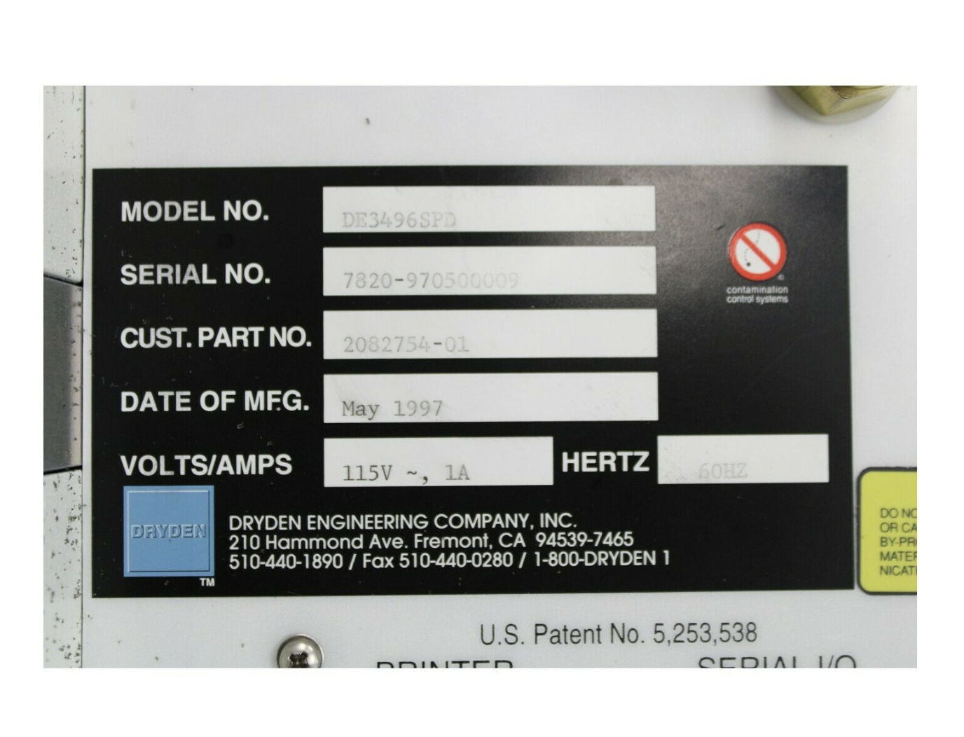 Used DRYDEN SURFACE PARTICLE DETECTOR DE3496SPD