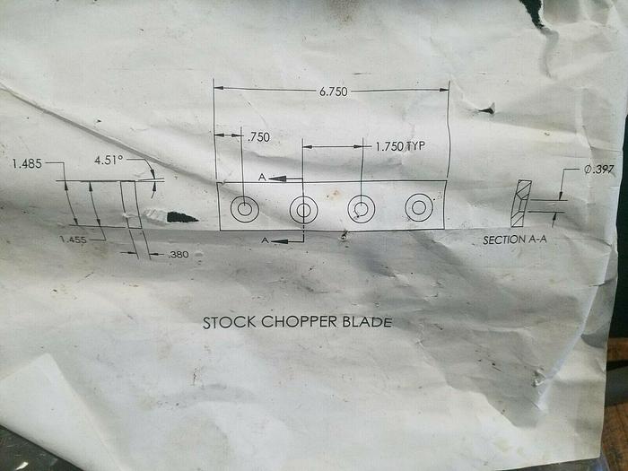Used Heavy Duty Metal Stock 5" Chopper 1 HP with New Blades 220V 3 Phase