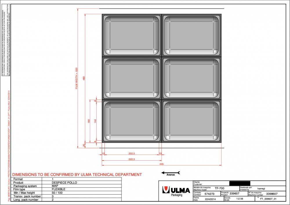 Ulma high speed thermoformer, TF700 with MAP option.