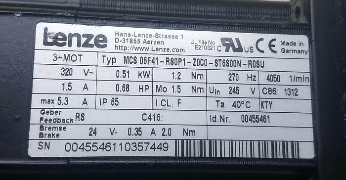 Used LENZE MCS 06F41-RS0P1-Z0C0-ST6S00N-R0SU /GKR04-2S SAK 06FC41